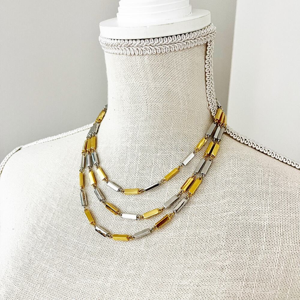 Ann Taylor Silver & Gold 3-Strand Necklace